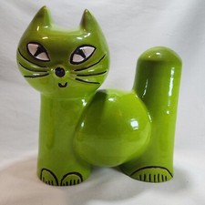 Rare Waechtersbach Two Face Green Cat Bank w/ Key Money Box Germany EUC picture