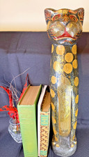 Rare Vntg Balinese Hand Carved Painted Tiger Cat Gilt Gold Leaf Polka Dots 20