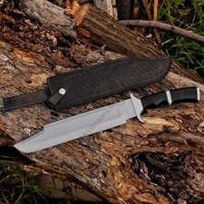 HANDMADE D2 STEEL HIGH POLISH HUNTING PREDATOR BOWIE MACHETE KNIFE W/SHEATH picture