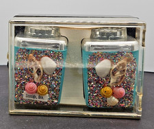 Vintage Seaside Oregon Seashell Glitter Salt Pepper Shakers Plastic In Case MCM picture