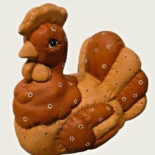 Vintage Ceramic Hen Chicken decor Hand Painted Country folk art floral polka dot picture