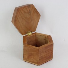 Vintage Carved Wood Hexagonal Flower Trinket Box 4in picture