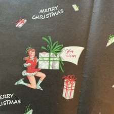 Vintage Gift Wrap Christmas Pinup For Him Retro MCM 40s 50s ~ 1 Sheet picture