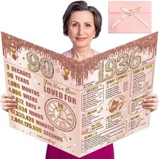 Turypaty Large 90th Birthday Card With Envelope for Girls, Pink Rose Gold The Ye picture