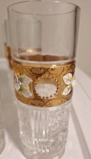 6 VTG Egermann Czech Bohemia Cut Crystal Gold Gilded Highball Glasses Floral picture