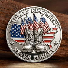 Always Remember Never Forget Veteran Memorial Challenge Coin Military Tribute picture