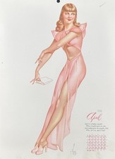 1946 Alberto Vargas Varga Girl April Esquire Pin Up Calendar Pink 12 x 8.5 picture