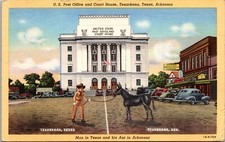 Texarkana Texas~Arkansas~Post Office & Court House~Man and His Ass~Postcard picture