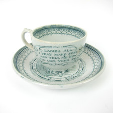Antique Thomas Fell & Co Transferware Cup & Saucer Ladies All I Pray Free 1850 picture