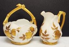 Antique T&V Limoges France Sugar & Creamer Cream & Gold Gilt Floral Pattern picture