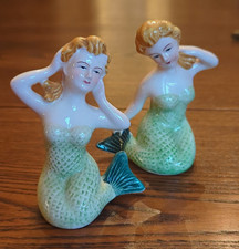 Vintage Relco Mermaid Ceramic Salt & Pepper Shaker Set Height 3.25 in picture