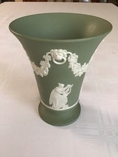 VINTAGE 1965 WEDGWOOD SAGE GREEN JASPERWARE TRUMPET VASE picture