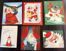 Vintage 1940s 1950s Santa/Snowman Christmas Cards Bright Art Crafts Decor picture