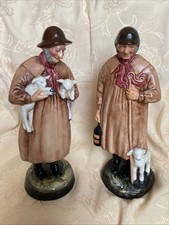 VTG Pair Royal Douhlton Old Men Shepard Figurines 9” Harrods’ Sticker Lamb Read picture
