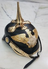 German Pickelhaube Prussian Leather Helmet Imperial Officer’s Grade Collectible picture