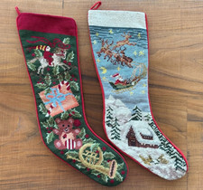 VTG Lot/2 Wool Needlepoint Christmas Stockings BLANK CUFF-Sferra & Unbranded picture