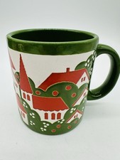 Rare HTF Waechtersbach W. Germany Green Mug With Red & White Village Design picture