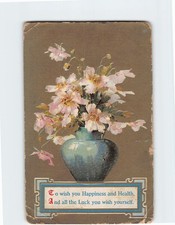 Postcard Flower & Vase Art Print with Message Greeting Card picture