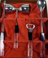 Vintage Swank Bar Tool Set Fishing Fly Handles 4 Pieces Jigger Opener Spoon Fork picture