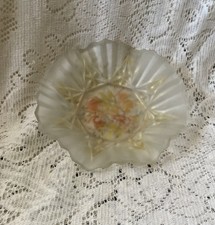 Vintage Frosted Satin Glass Painted Fruit Candy Dish 7 inches picture