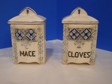 Vtg Czech Porcelain Spice Jar & Lid Set Cloves Mace 1930s BoHo meets Art Deco picture