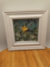 Vtg.3D.American.Goldfinch.Bird.Shadow.Box.Frame.Wall.Art.Apple.Blossom.Resin.Sta picture