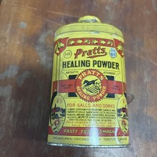 Vintage Pratts Animal Healing Powder 4 Ounce Tin 1906 Rare still full see pics picture