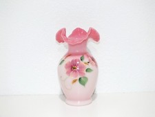 Vintage Hand Painted Fenton Pink Rosalene Glass Vase 2004 Honor Collection picture
