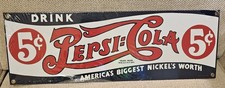 Vtg Ande Rooney DRINK PEPSI-COLA 5c Porcelain Enamel Sign Retro 18