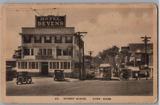 Ayer Mass., Street Scene of Hotel Devens, streetcar and autos, The Albertype Co picture
