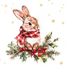 (2) Two Paper Lunch Napkins for Decoupage/Mixed Media - Winter Bunny with scarf picture