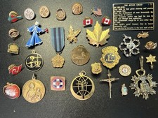 RARE Estate Lot Member Pendants Pins Buttons- Fraternal Military Religious Logos picture