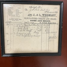Tobacco & Cigars Receipt from 1878 J & L Whorley Nashville Tennessee picture