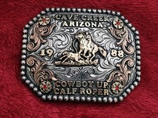 X~Treme Rodeo Champion☆Calf Roping☆1988☆ TROPHY BUCKLE☆Cave Creek AZ☆RARE☆817 picture