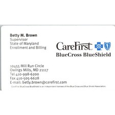 CareFirst BlueCross Betty Brown Owings Mills MD Vintage Business Card STB7-BC12 picture