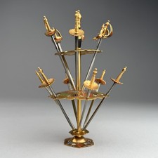 Spain TOLEDO Cocktail Picks Barware Mini Swords Set 12 Mid Century 2 Tier picture