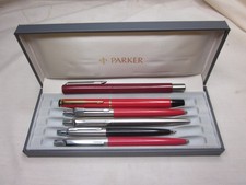 6 vintage PARKER Pens  Pen w/ case arrow clip red gold clip chrome black mix lot picture