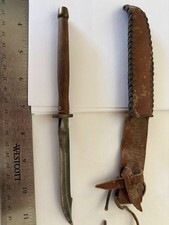 vintage custom fixed blade bird knife with handmade sheath picture