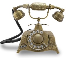 Antique Telephone Golden Ingraved Brass Rotary Style Dial Phone Office Working picture