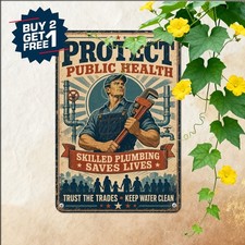 Plumber Protects Health Of Nation Sign Vintage Trade Workshop Metal Plaque 8x12 picture