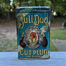 Rare Antique bulldog tobacco pocket tin Cut plug tobacco tin picture