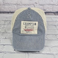 Polo Ralph Lauren E. Hampton Trucker Hat Blue Stripe Vintage 90s Style picture