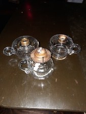 LOT OF 3 VINTAGE ANTIQUE GLASS BRASS FINGER OIL LAMPS Unusual pumpkin shape picture