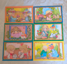 Lot of 6 Vintage Greeting Card Inserts with Children Illustration Designs picture