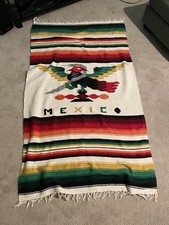 Vtg Mexican Mexico Wool Saltillo Rug Blanket Throw Tapestry Serape 74”x40” picture
