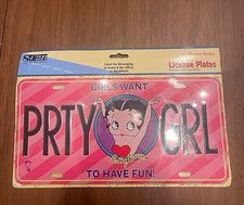 Vintage 1999 Betty Boop PRTY GRL License Plate Sign of the Times NOS Sealed picture