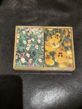 Vintage 1970s Hallmark Pansy Patch Bridge Playing Cards Double Deck Floral Case picture