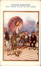 Woman Boardwalk Onlookers Vacation Comic c1910s Vintage Postcard picture