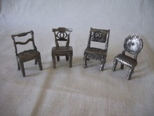 4 Vintage Pewter Miniature Chairs Card Holders Doll House Trinket Victorian picture