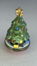Eximious Limoges France Christmas Tree Trinket Box Peint Main REPAIRED 3.5
